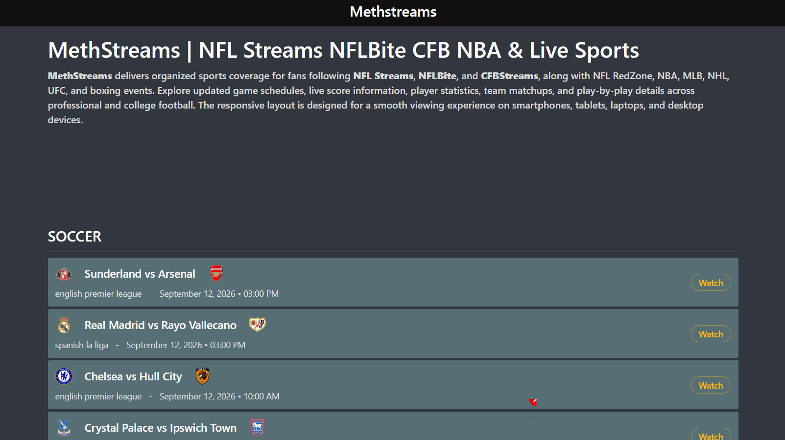 BuffStreams HD live sports streaming website